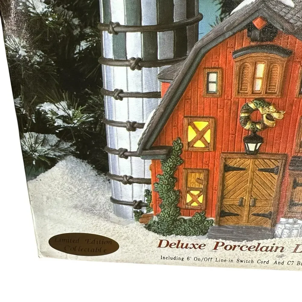 Vtg O'Well Heartland Valley Village Red Barn w/ Silo Lighted Porcelain House 90s